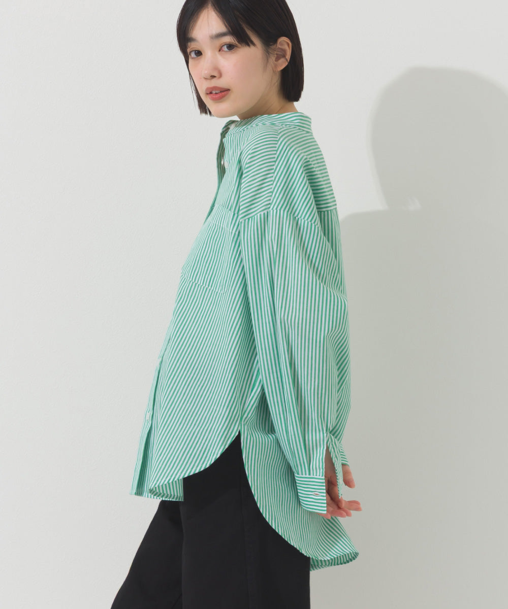 【OMNES】オーバーサイズバンドカラーストライプ長袖シャツ【A450012OMN】