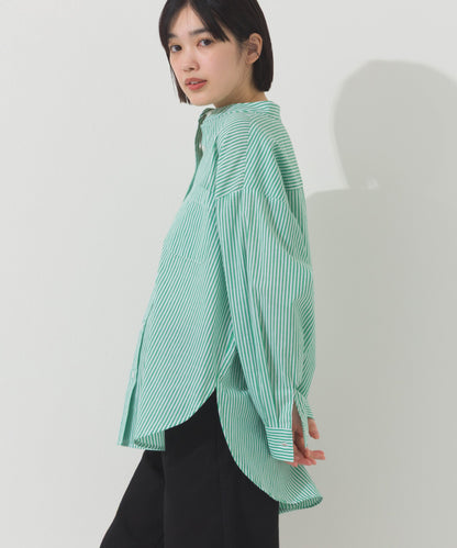 【OMNES】オーバーサイズバンドカラーストライプ長袖シャツ【A450012OMN】