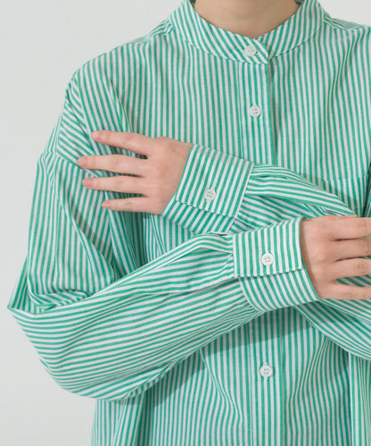 【OMNES】オーバーサイズバンドカラーストライプ長袖シャツ【A450012OMN】