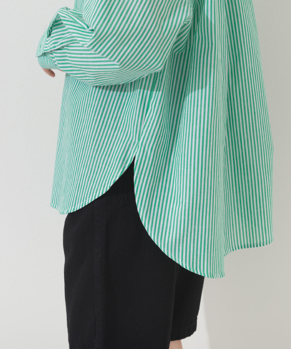 【OMNES】オーバーサイズバンドカラーストライプ長袖シャツ【A450012OMN】