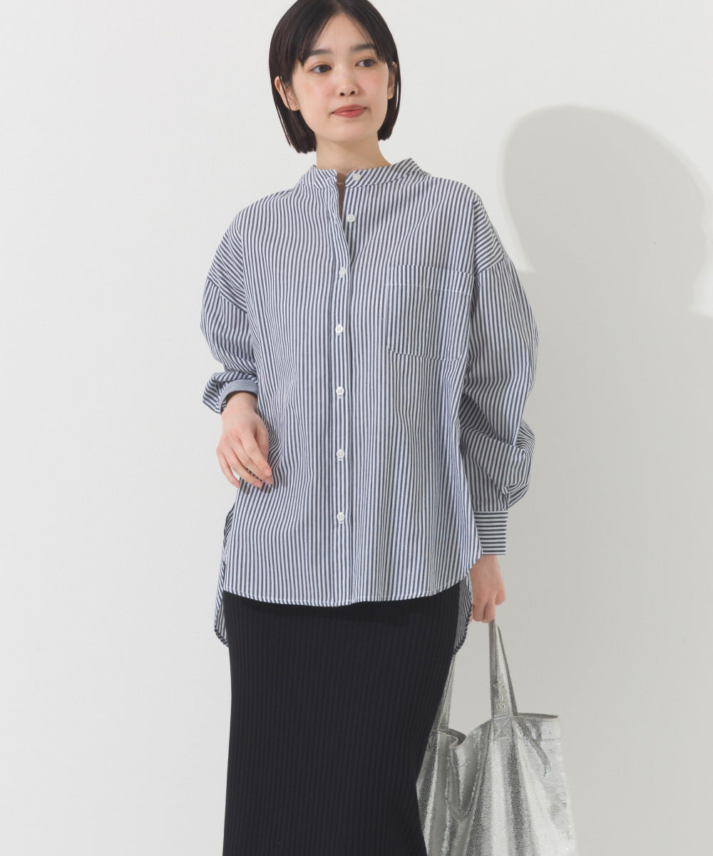 【OMNES】オーバーサイズバンドカラーストライプ長袖シャツ【A450012OMN】