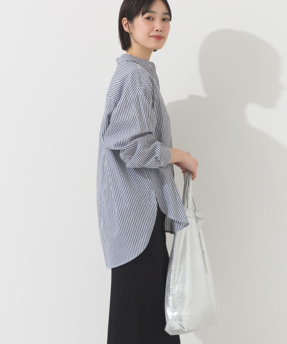【OMNES】オーバーサイズバンドカラーストライプ長袖シャツ【A450012OMN】