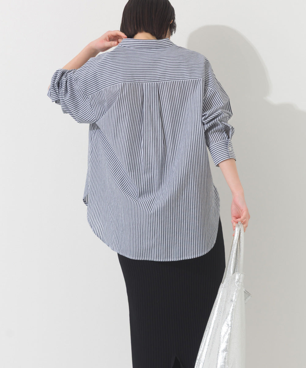 【OMNES】オーバーサイズバンドカラーストライプ長袖シャツ【A450012OMN】