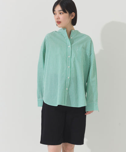 【OMNES】オーバーサイズバンドカラーストライプ長袖シャツ【A450012OMN】