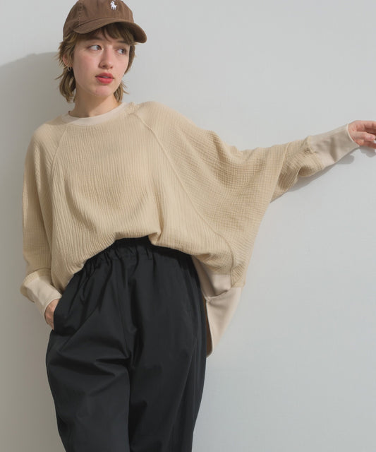 【OMNES】ダブルガーゼ リブ切替ラグランプルオーバー長袖シャツ【A450026OMN】