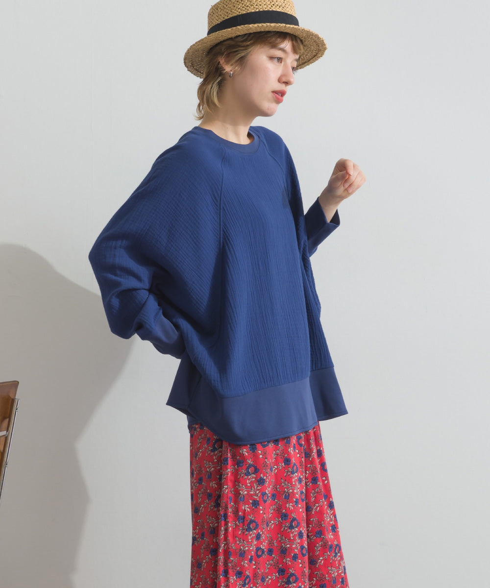 【OMNES】ダブルガーゼ リブ切替ラグランプルオーバー長袖シャツ【A450026OMN】