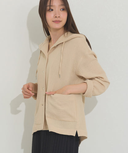 【OMNES】ダブルガーゼフードシャツジャケット【A470027OMN】