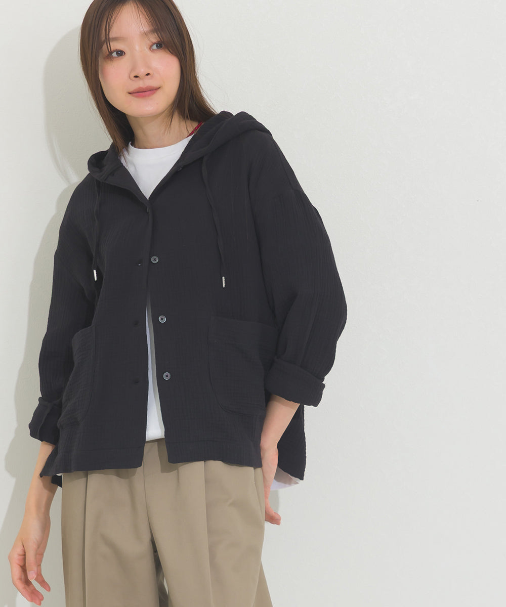 【OMNES】ダブルガーゼフードシャツジャケット【A470027OMN】