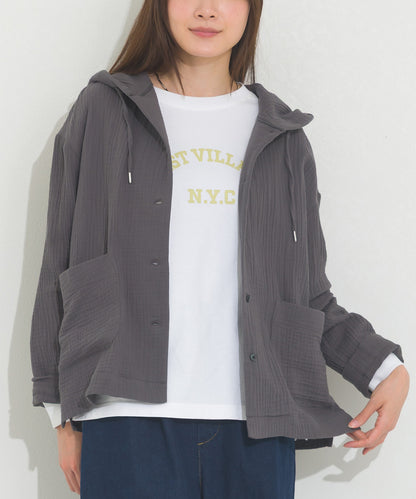 【OMNES】ダブルガーゼフードシャツジャケット【A470027OMN】