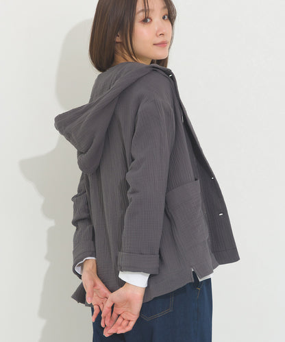 【OMNES】ダブルガーゼフードシャツジャケット【A470027OMN】