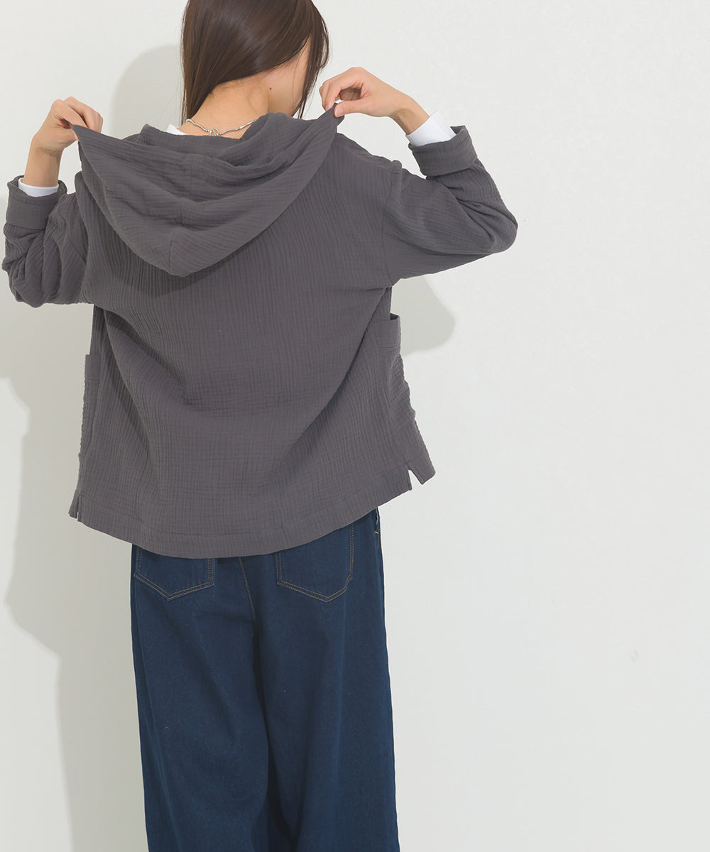 【OMNES】ダブルガーゼフードシャツジャケット【A470027OMN】