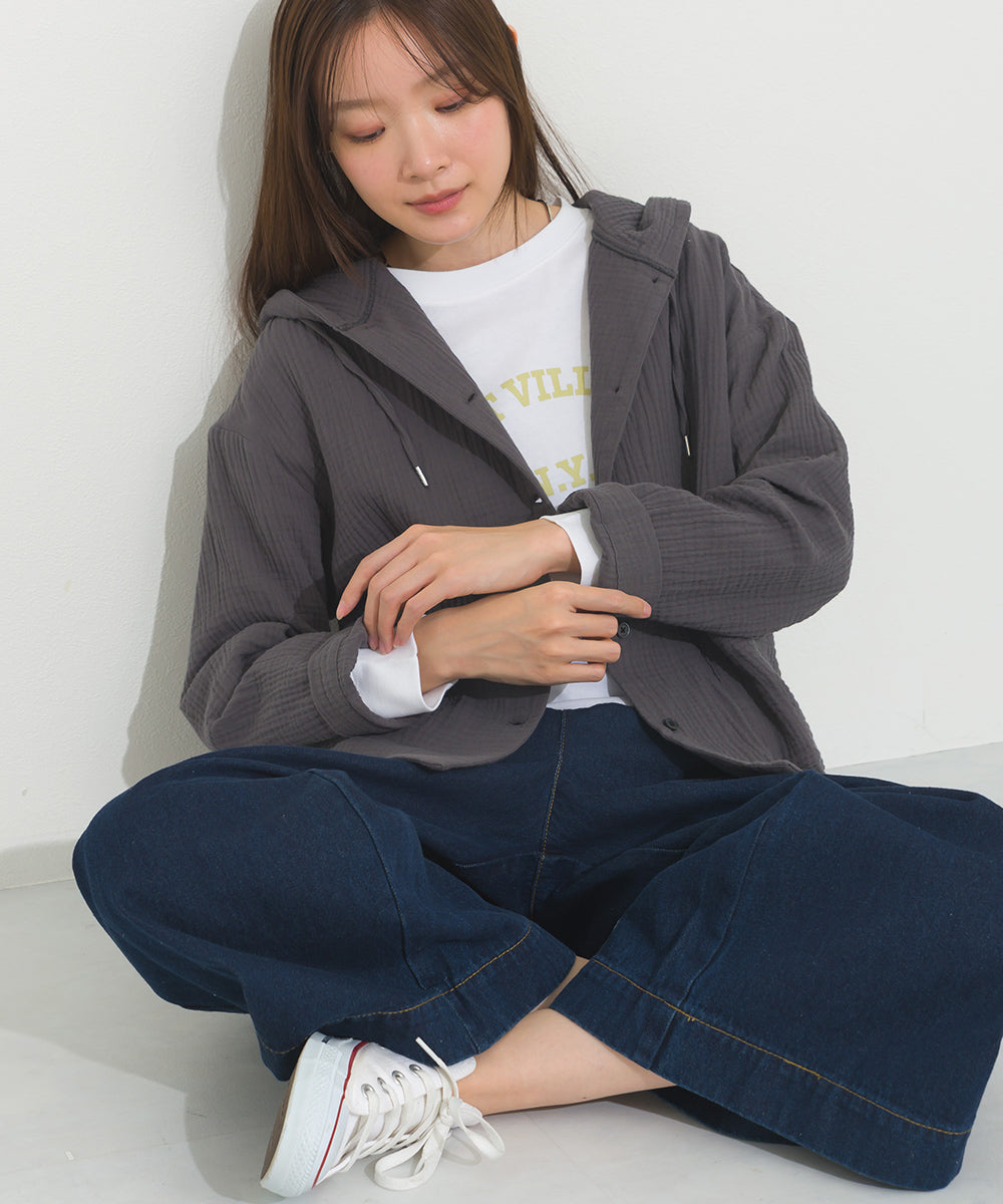 【OMNES】ダブルガーゼフードシャツジャケット【A470027OMN】