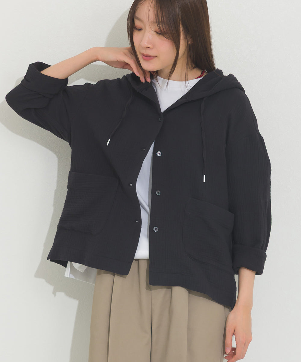 【OMNES】ダブルガーゼフードシャツジャケット【A470027OMN】