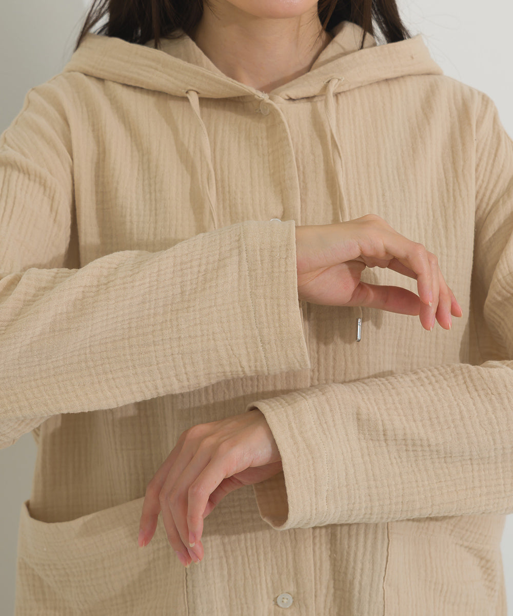 【OMNES】ダブルガーゼフードシャツジャケット【A470027OMN】