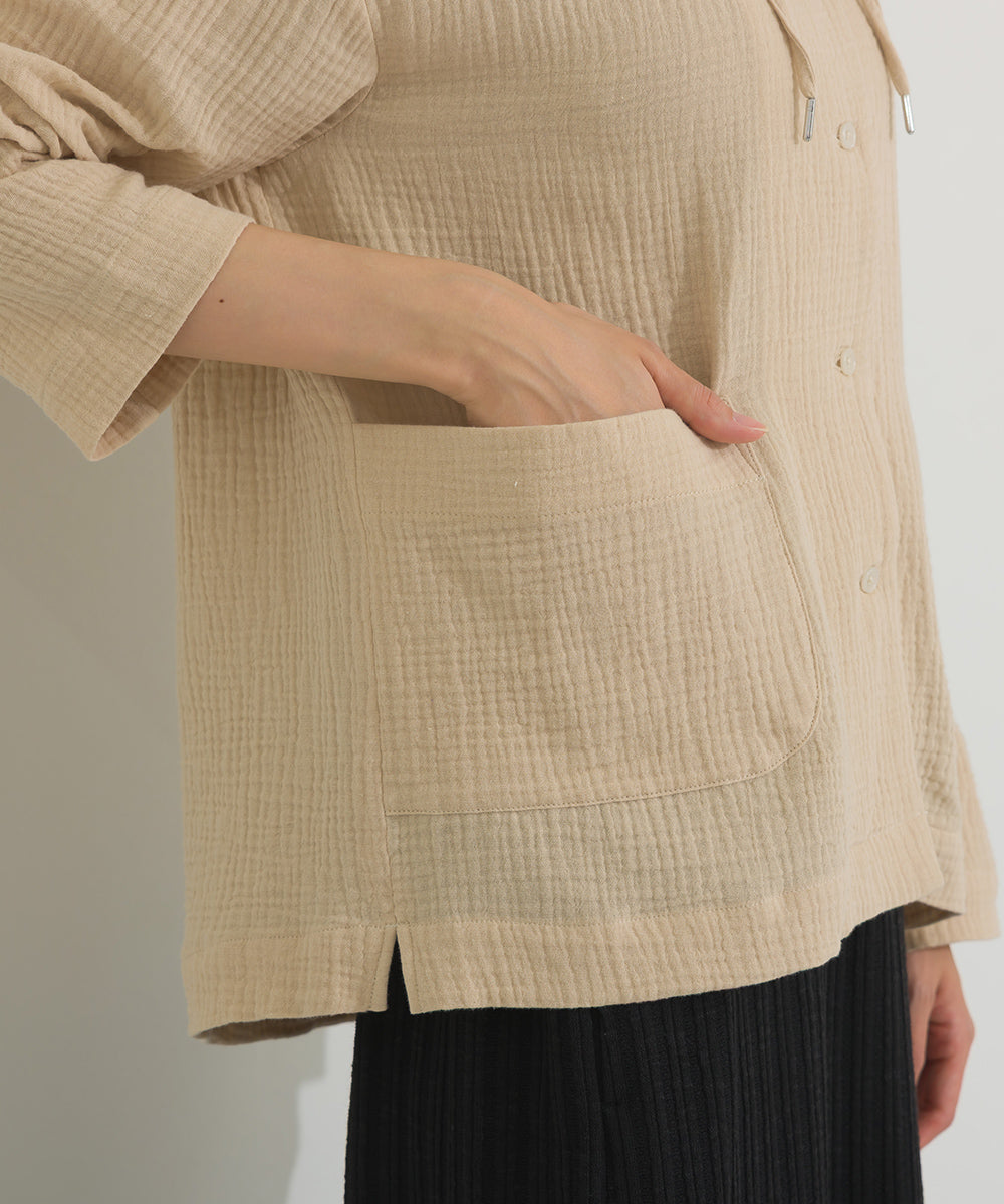 【OMNES】ダブルガーゼフードシャツジャケット【A470027OMN】