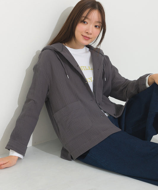 【OMNES】ダブルガーゼフードシャツジャケット【A470027OMN】