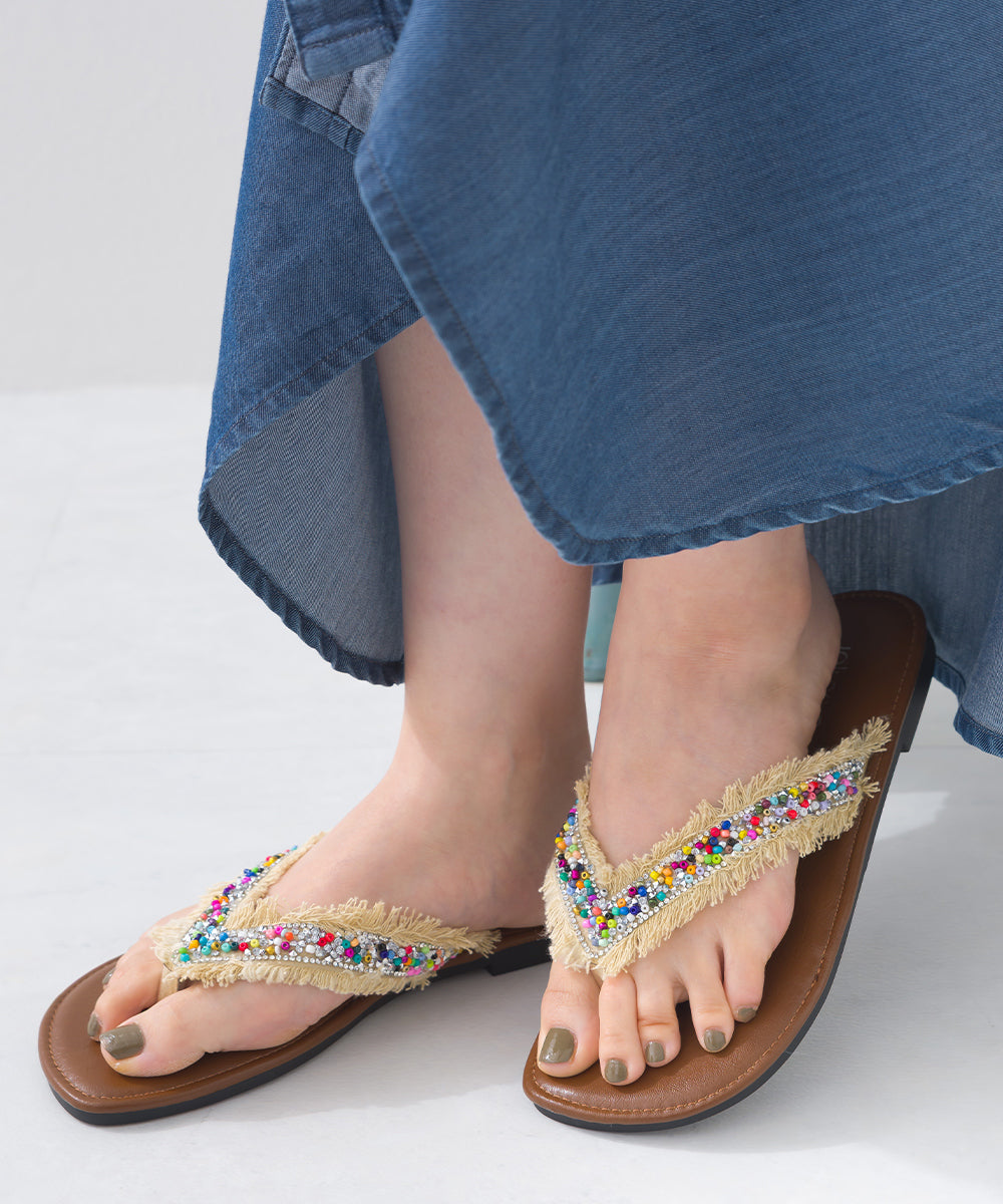 【JOLICOINSport】ビーズ刺繍 フリンジトングサンダル JS-3 ジョリコアンスポーツ【252W203JOS003】