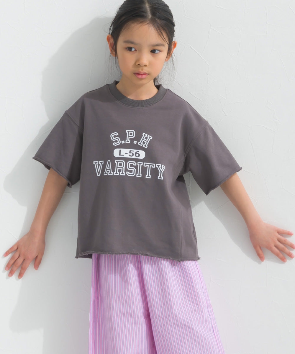 【hbB】【OMNES】キッズ カレッジプリント スウェット半袖Tシャツ【S450035OMN】