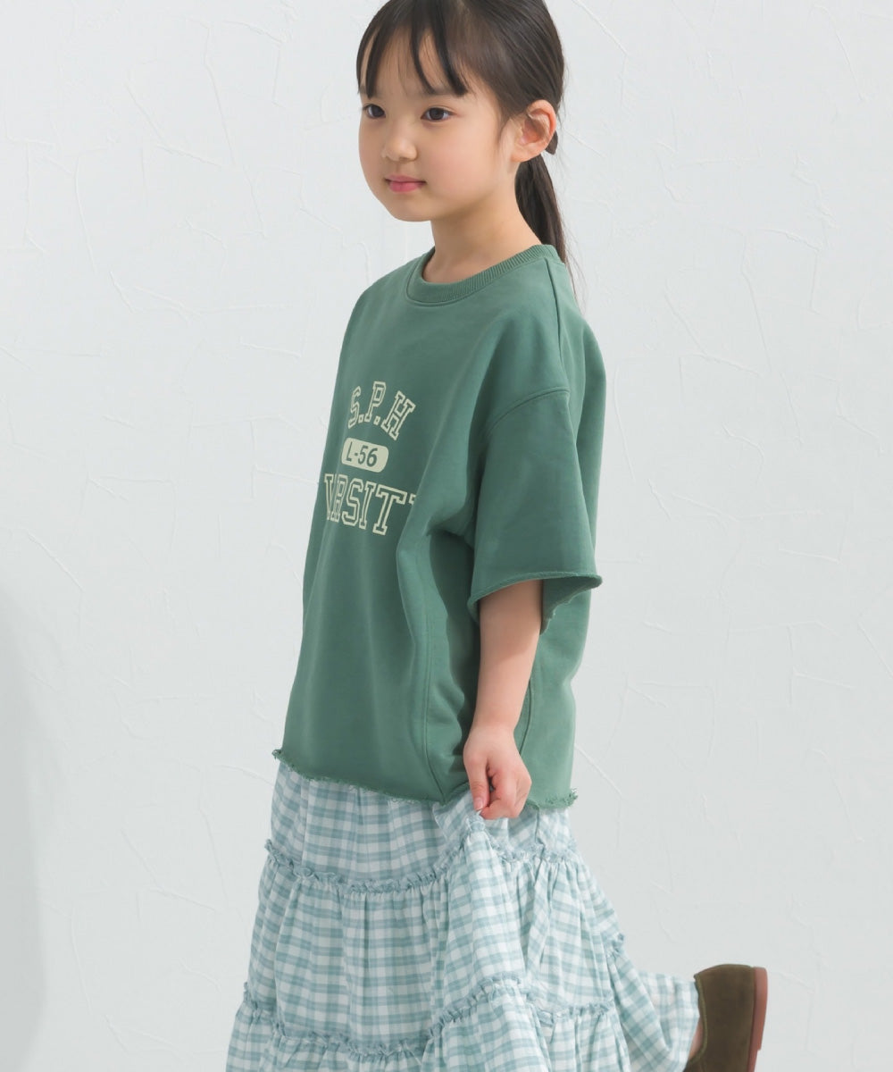 【hbB】【OMNES】キッズ カレッジプリント スウェット半袖Tシャツ【S450035OMN】