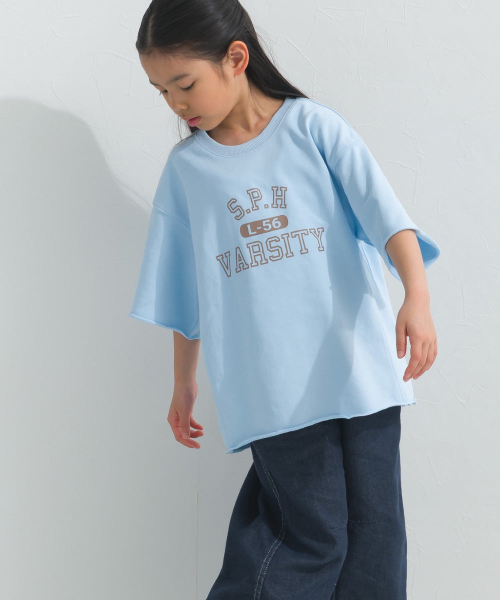 【hbB】【OMNES】キッズ カレッジプリント スウェット半袖Tシャツ【S450035OMN】