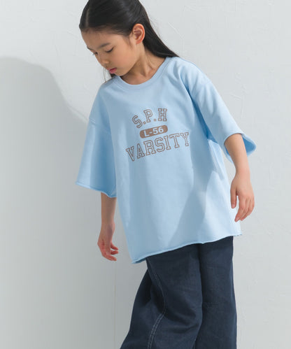 【hbB】【OMNES】キッズ カレッジプリント スウェット半袖Tシャツ【S450035OMN】
