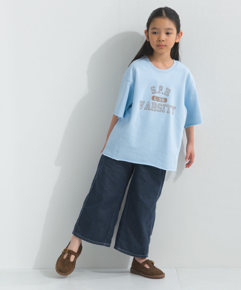 【hbB】【OMNES】キッズ カレッジプリント スウェット半袖Tシャツ【S450035OMN】
