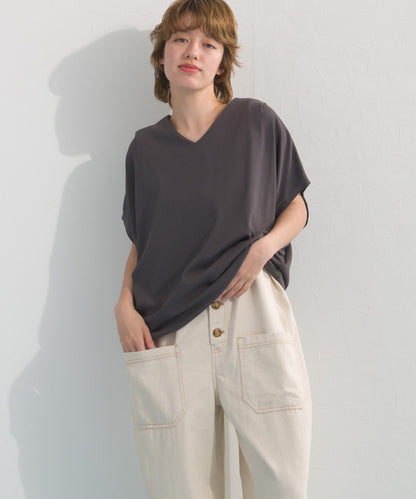 【OMNES】リブVネックタック半袖Tシャツ【S450069OMN】