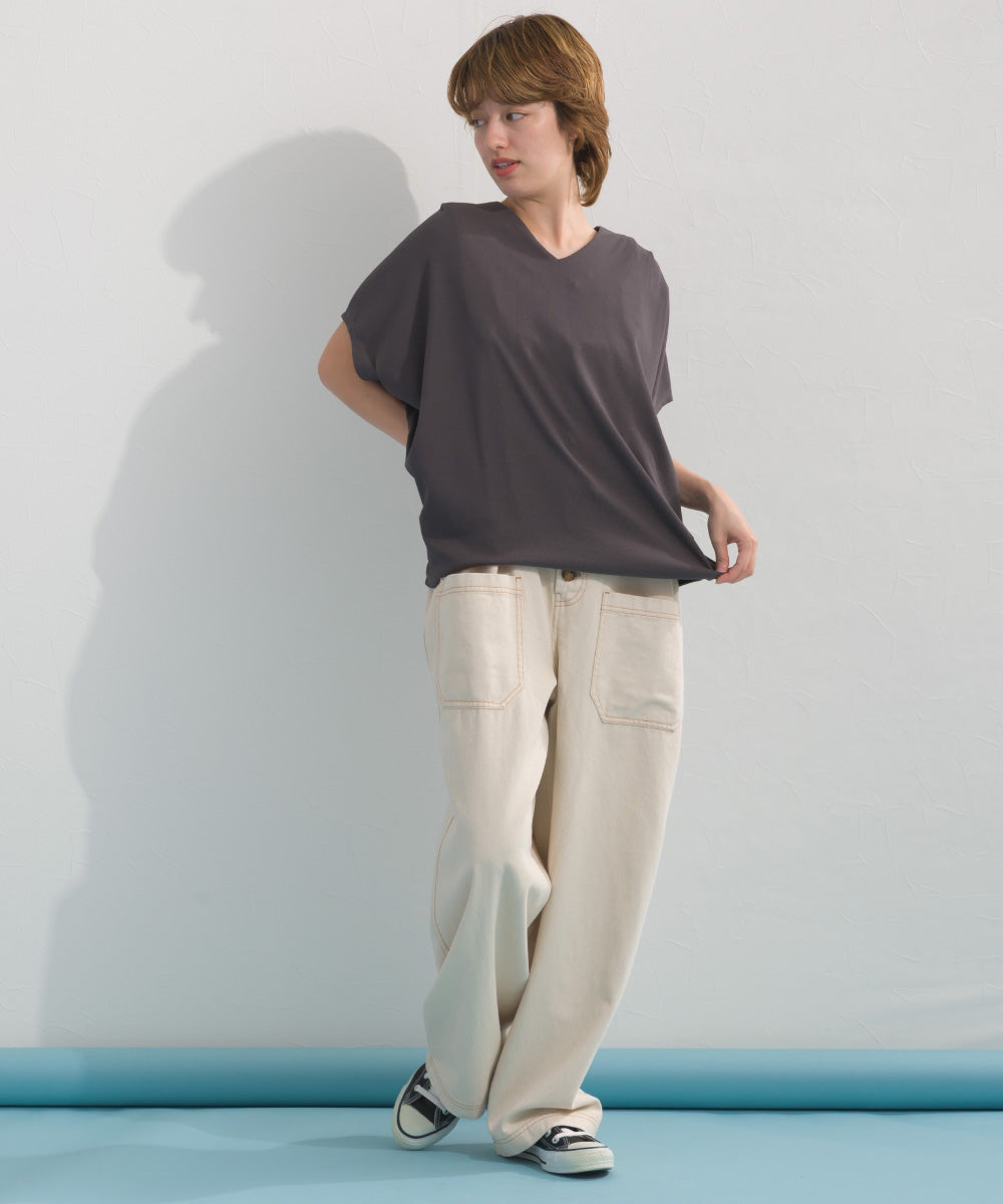 【OMNES】リブVネックタック半袖Tシャツ【S450069OMN】
