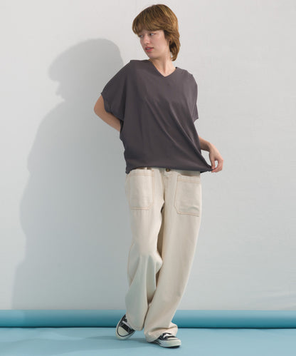【OMNES】リブVネックタック半袖Tシャツ【S450069OMN】