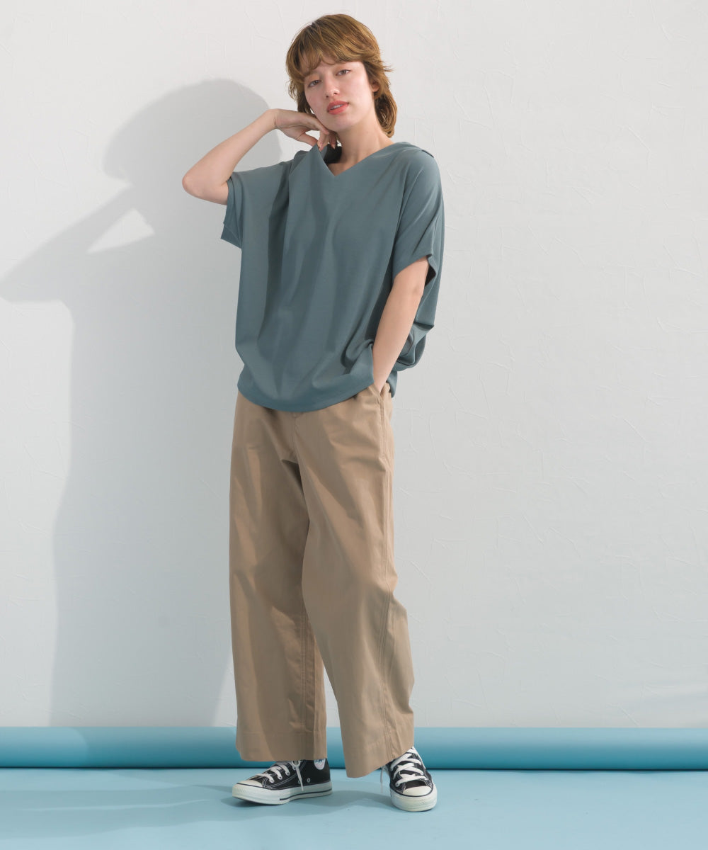 【OMNES】リブVネックタック半袖Tシャツ【S450069OMN】