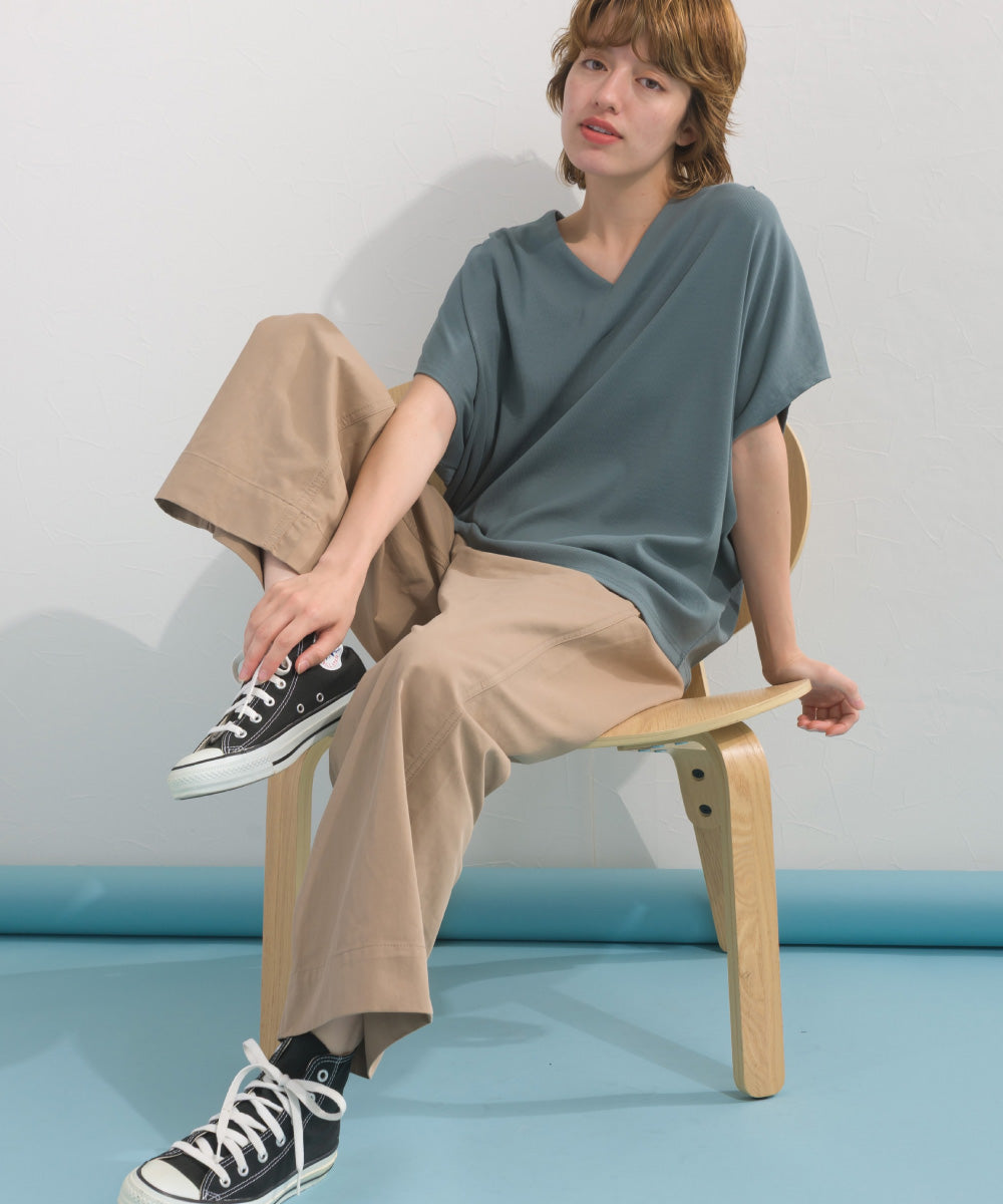 【OMNES】リブVネックタック半袖Tシャツ【S450069OMN】