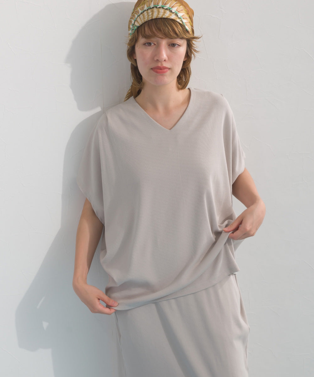 【OMNES】リブVネックタック半袖Tシャツ【S450069OMN】