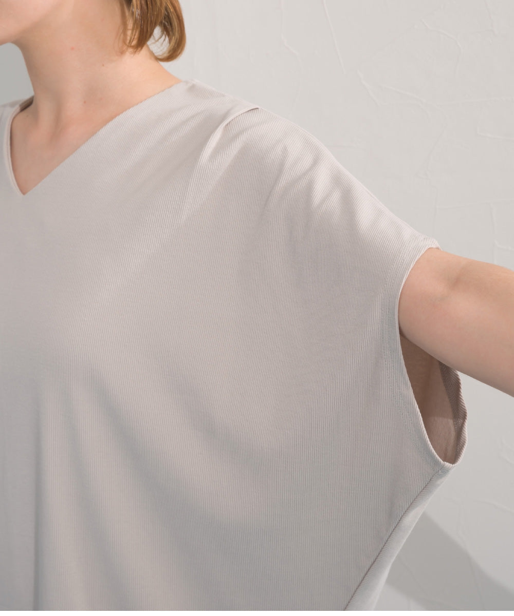 【OMNES】リブVネックタック半袖Tシャツ【S450069OMN】
