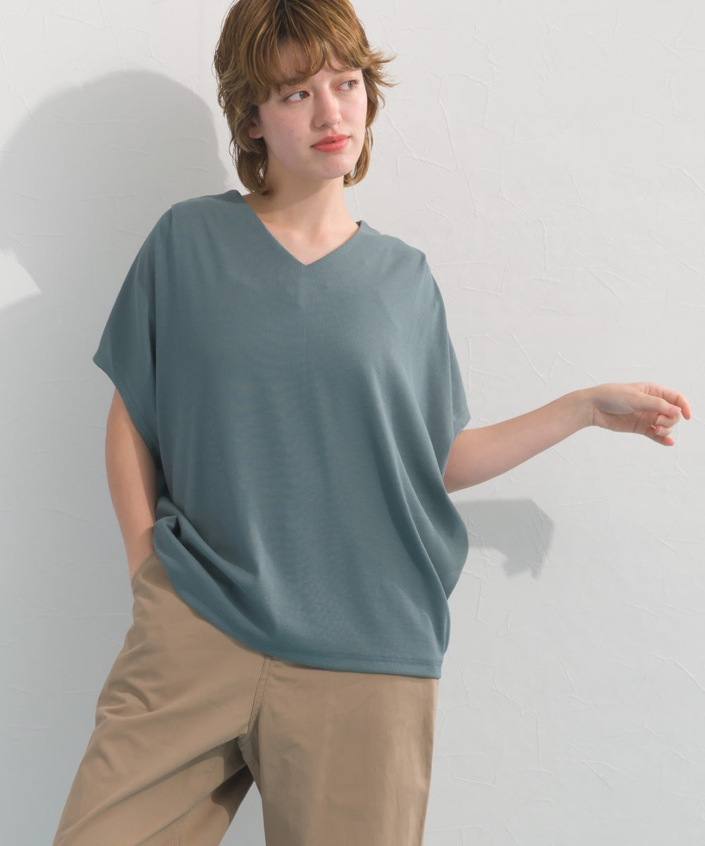 【OMNES】リブVネックタック半袖Tシャツ【S450069OMN】