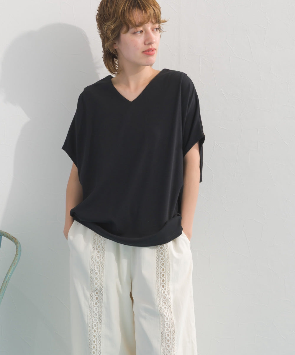 【OMNES】リブVネックタック半袖Tシャツ【S450069OMN】