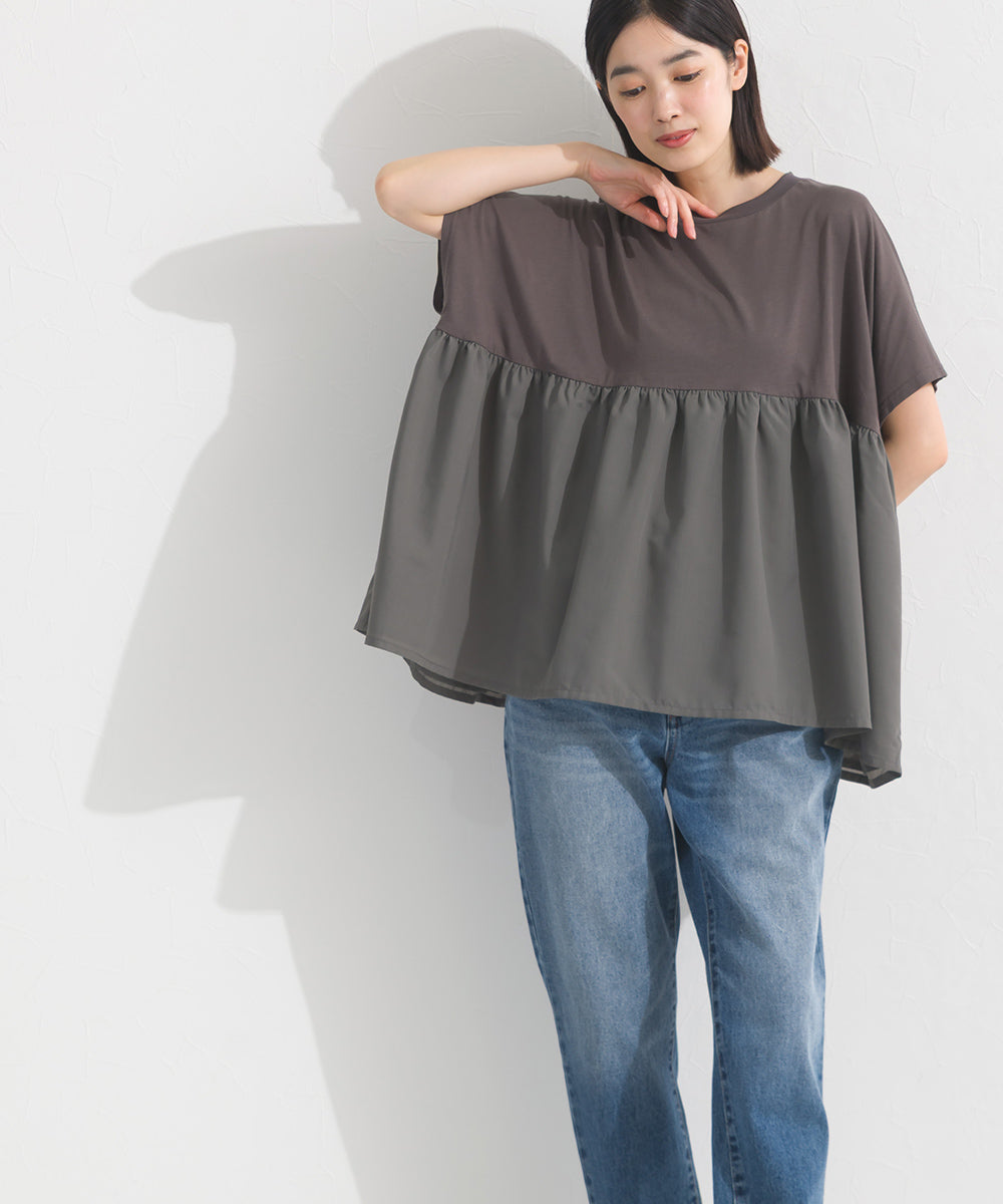 【OMNES】裾切り替え半袖Tシャツ【S450076OMN】