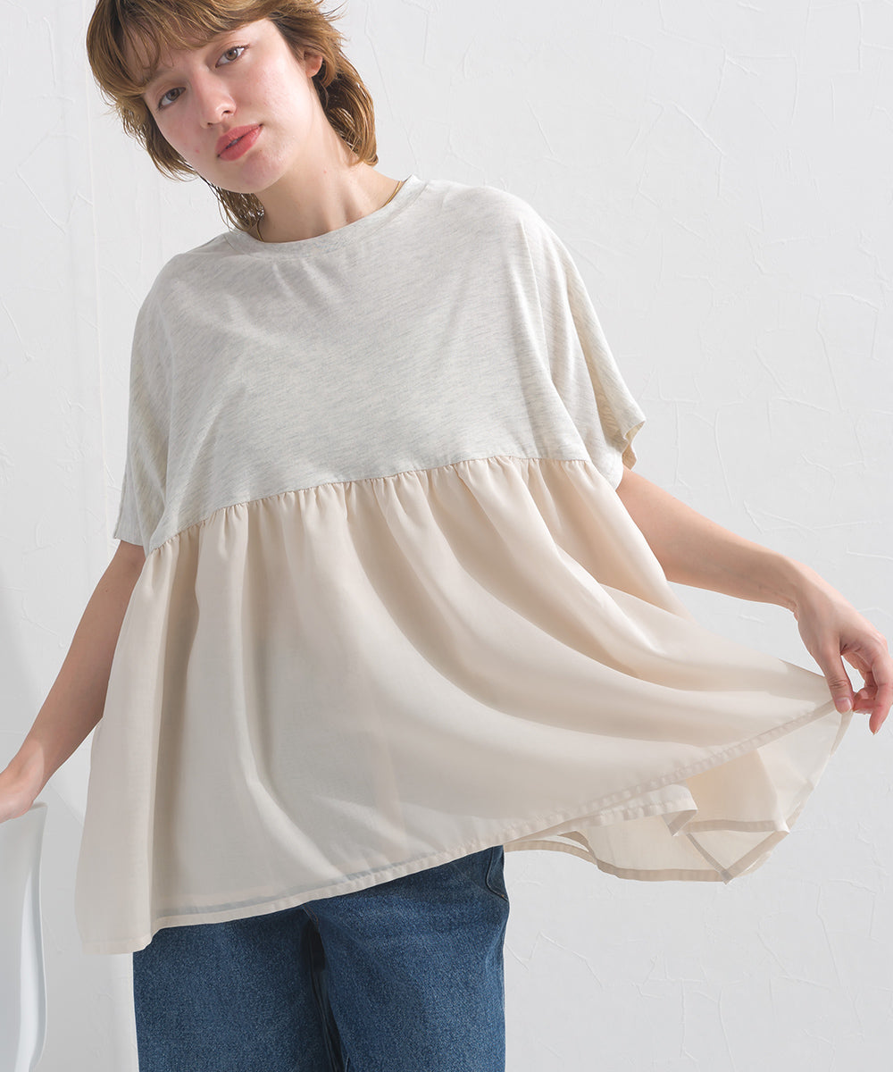 【OMNES】裾切り替え半袖Tシャツ【S450076OMN】