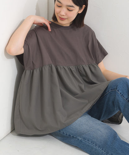 【OMNES】裾切り替え半袖Tシャツ【S450076OMN】