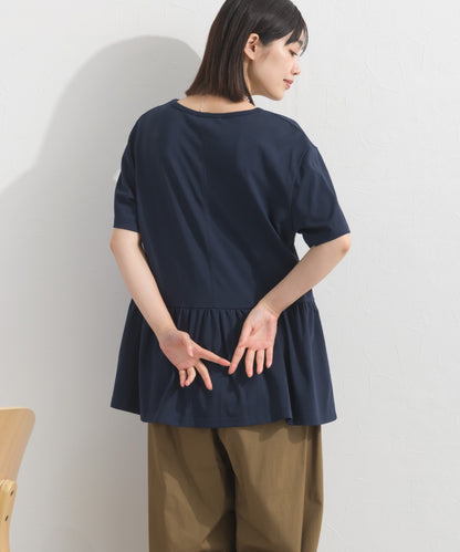【OMNES】プレーティング天竺 切替ギャザーペプラム 半袖Tシャツ UVカット付【S450108OMN】
