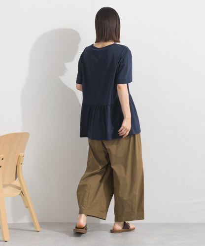 【OMNES】プレーティング天竺 切替ギャザーペプラム 半袖Tシャツ UVカット付【S450108OMN】
