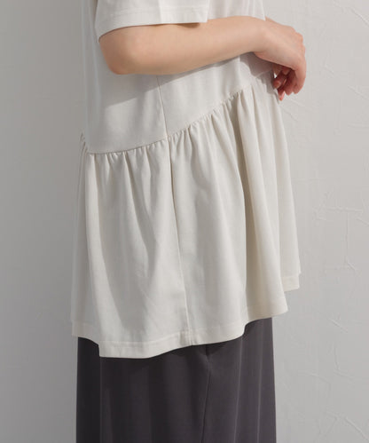 【OMNES】プレーティング天竺 切替ギャザーペプラム 半袖Tシャツ UVカット付【S450108OMN】