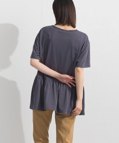 【OMNES】プレーティング天竺 切替ギャザーペプラム 半袖Tシャツ UVカット付【S450108OMN】