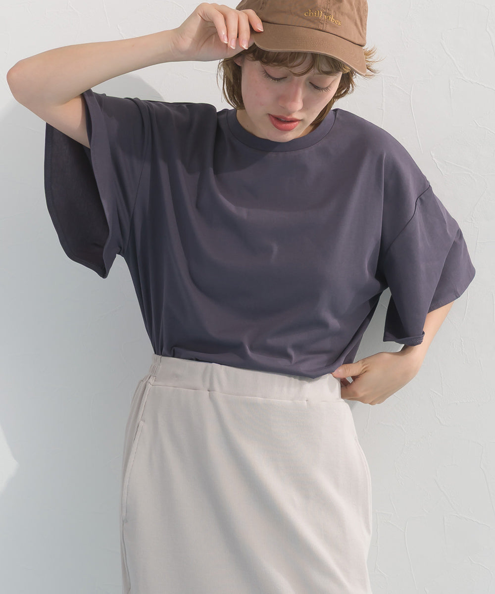 【OMNES】プレーティング天竺 フレアスリーブ 半袖Tシャツ UVカット付【S450109OMN】