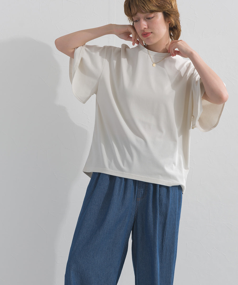 【OMNES】プレーティング天竺 フレアスリーブ 半袖Tシャツ UVカット付【S450109OMN】