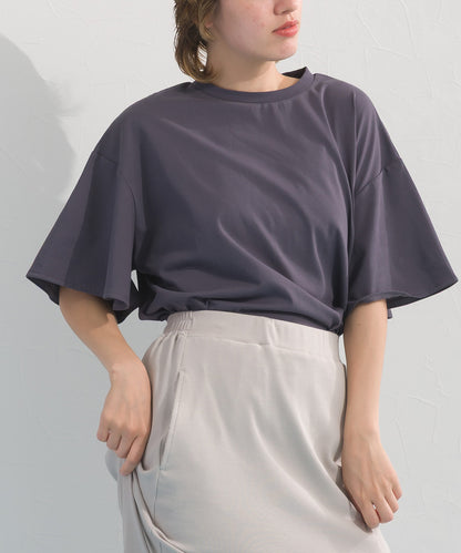 【OMNES】プレーティング天竺 フレアスリーブ 半袖Tシャツ UVカット付【S450109OMN】