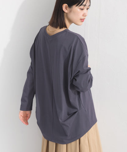 【OMNES】プレーティング天竺 後ろタック コクーンシルエット 長袖Tシャツ UVカット付【S450110OMN】