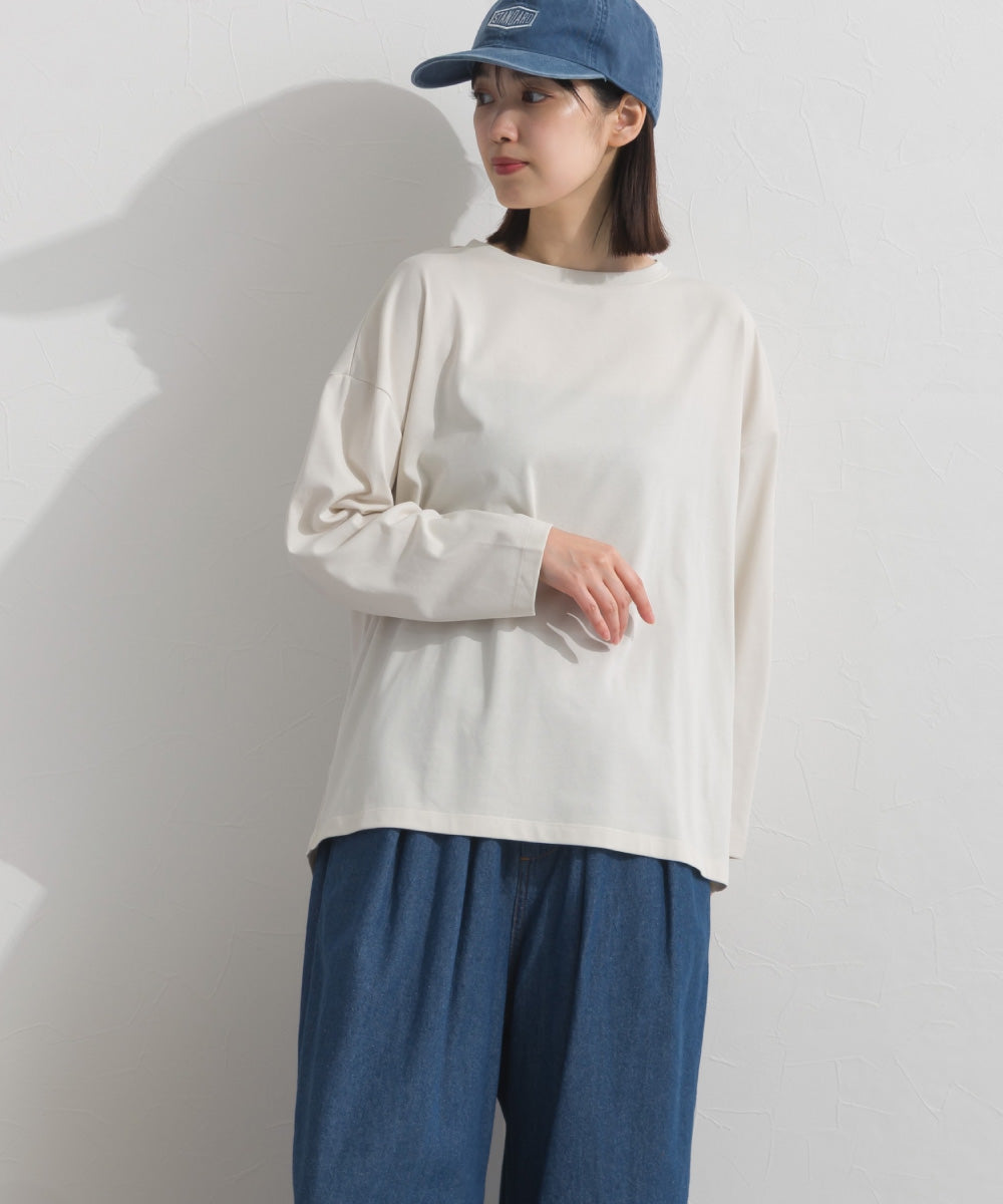 【OMNES】プレーティング天竺 後ろタック コクーンシルエット 長袖Tシャツ UVカット付【S450110OMN】