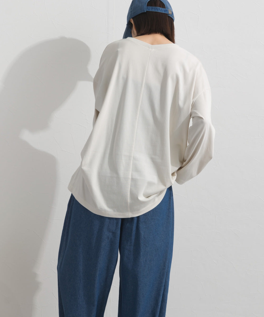 【OMNES】プレーティング天竺 後ろタック コクーンシルエット 長袖Tシャツ UVカット付【S450110OMN】