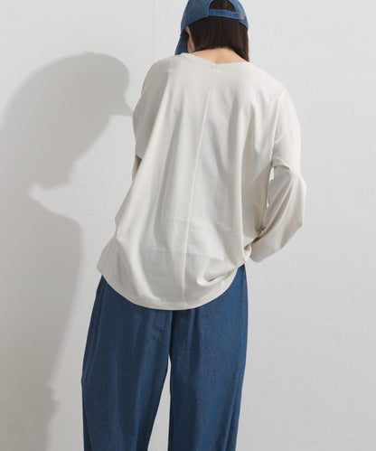 【OMNES】プレーティング天竺 後ろタック コクーンシルエット 長袖Tシャツ UVカット付【S450110OMN】