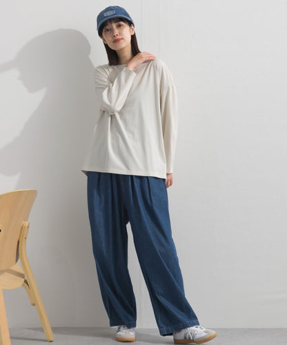 【OMNES】プレーティング天竺 後ろタック コクーンシルエット 長袖Tシャツ UVカット付【S450110OMN】